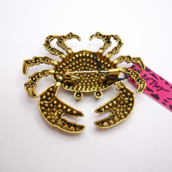 RARE Betsey Johnson Crab Pin Aurora Borealis Rhinestones 2 3/8"NWT Perfect Cond - Picture 3 of 3
